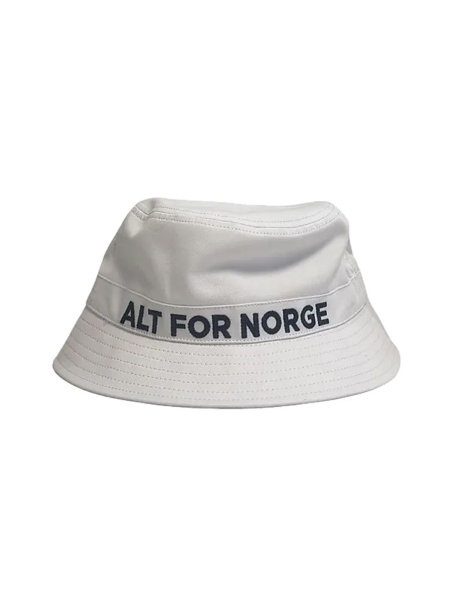Bøttehatt i hvit med norgesflagg