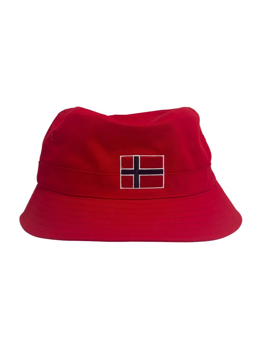 Bøttehatt med norgesflagg i front