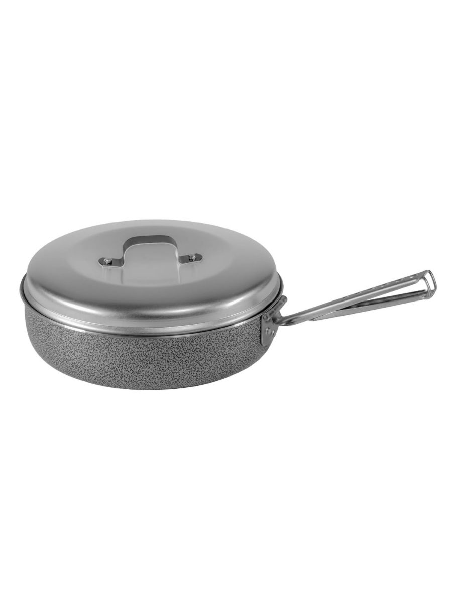 Stekepanne med høy kant og lokk fra Trangia. 20 cm i diameter og innfellbart håndtak