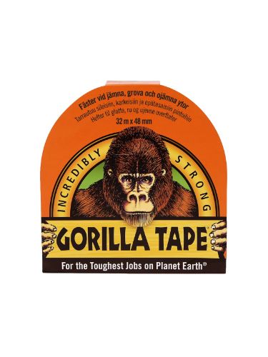 Gorilla Tape er en veldig sterk tape som kan brukes både innendørs og utendørs.
