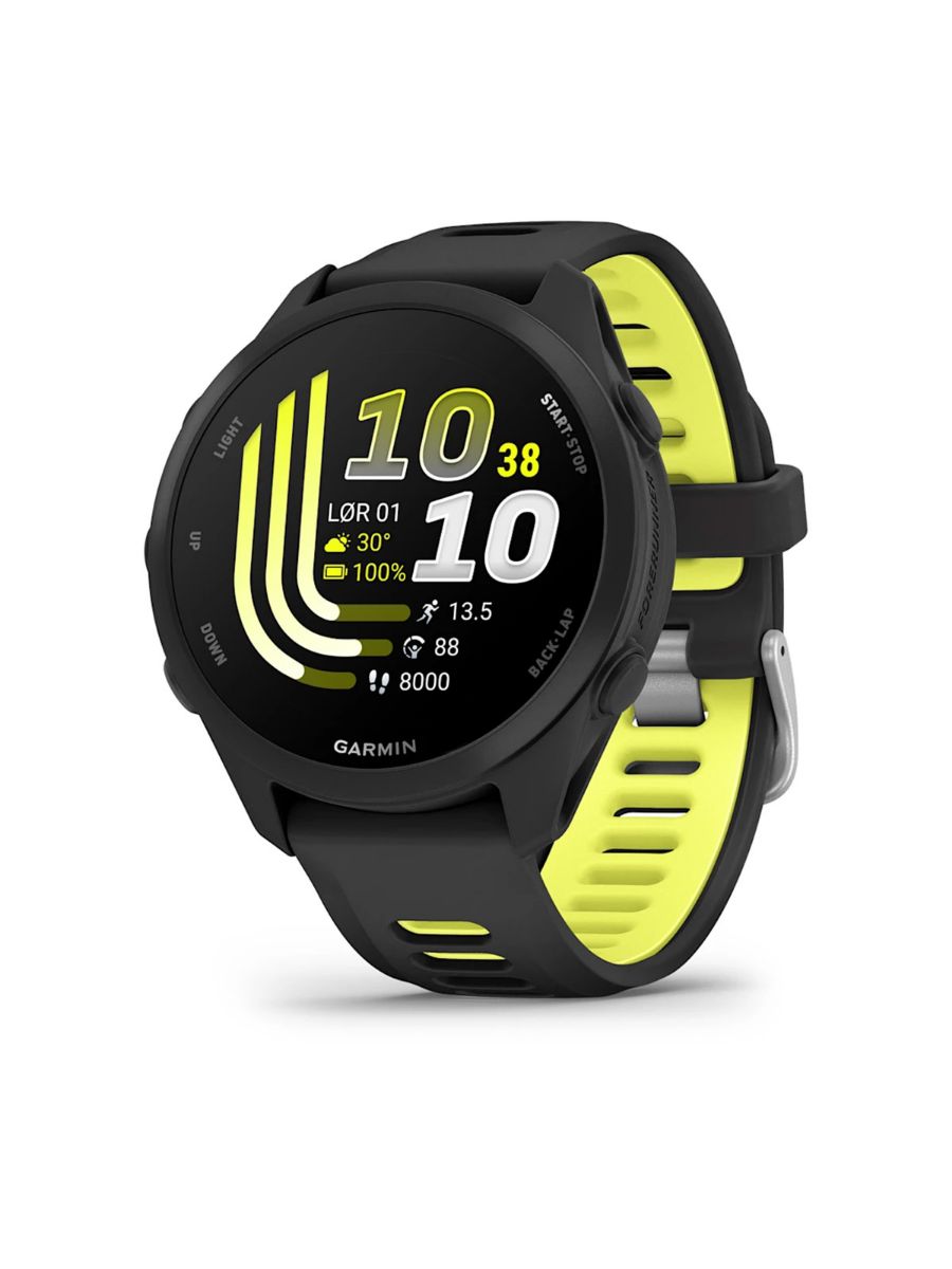 Smartklokke fra Garmin med svart og gul reim