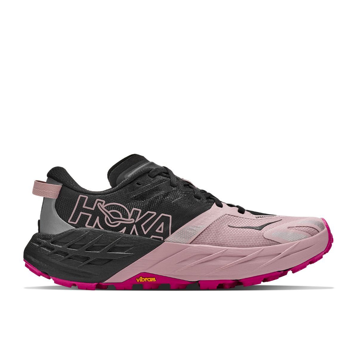 Lett og robust terrengsko til dame fra Hoka i fargen Black Pink Opal