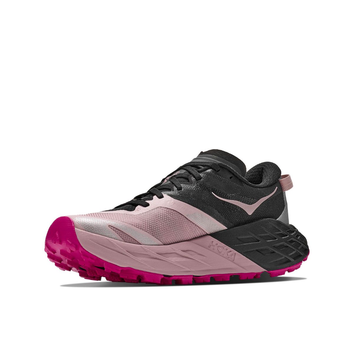 Lett og robust terrengsko til dame fra Hoka i fargen Black Pink Opal