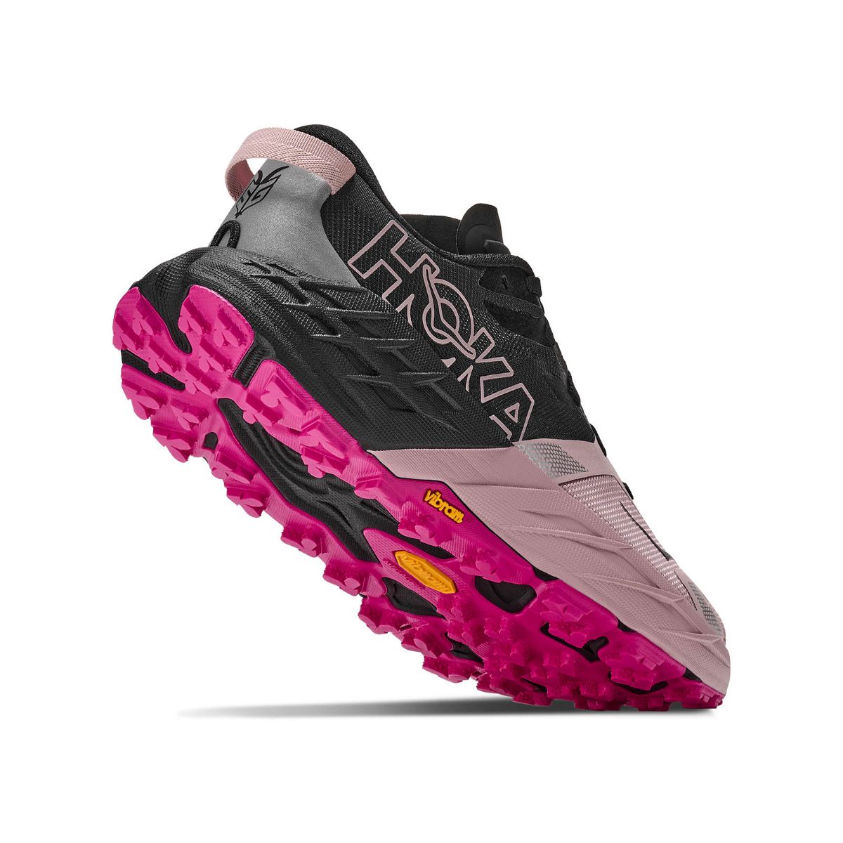 Lett og robust terrengsko til dame fra Hoka i fargen Black Pink Opal