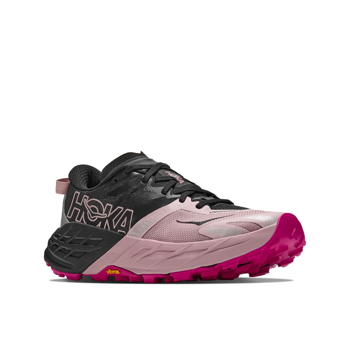 Lett og robust terrengsko til dame fra Hoka i fargen Black Pink Opal