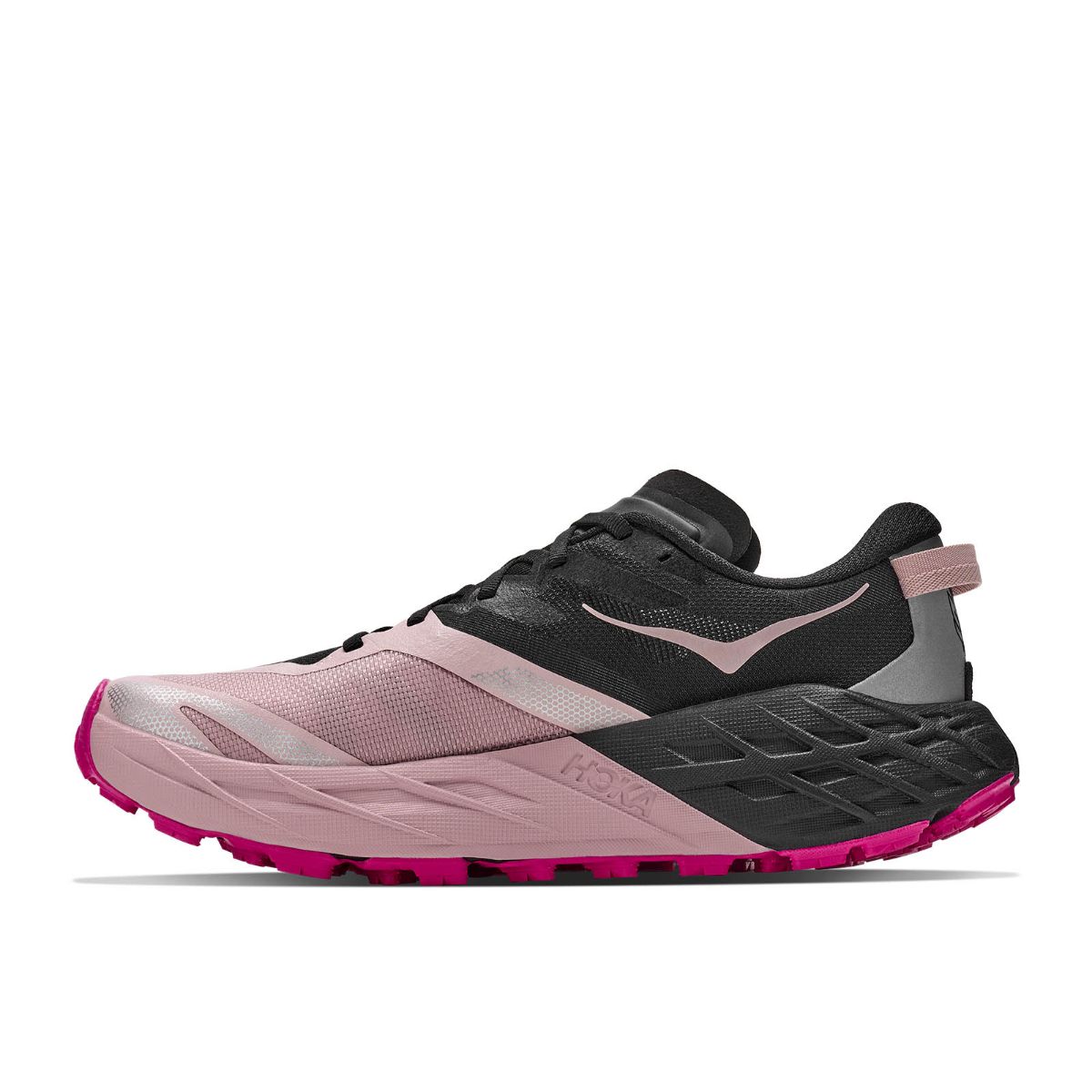 Lett og robust terrengsko til dame fra Hoka i fargen Black Pink Opal