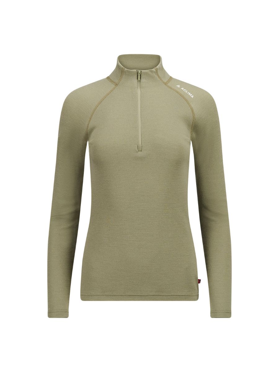 Genser til dame i 100% merinoull med glidelås i halsen. WarmWool Mockneck fra Aclima 