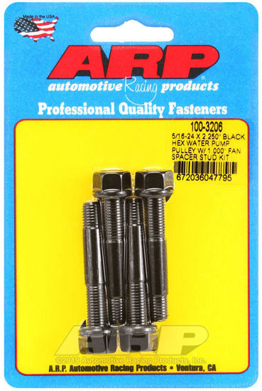 Bilde av 5/16-24 X 2.250 black hex water pump pulley w/ 1.000" fan spacer stud kit