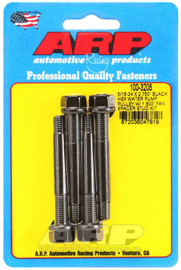 Bilde av 5/16-24 X 2.750 black hex water pump pulley w/ 1.500" fan spacer stud kit
