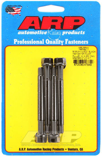 Bilde av 5/16-24 X 3.500 black hex water pump pulley w/ 2.250" fan spacer stud kit