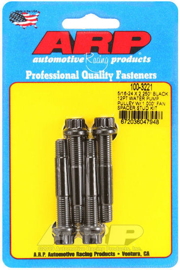 Bilde av 5/16-24 X 2.250 black 12pt water pump pulley w/ 1.000" fan spacer stud kit