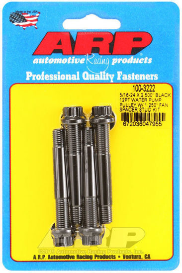 Bilde av 5/16-24 X 2.500 black 12pt water pump pulley w/ 1.250" fan spacer stud kit