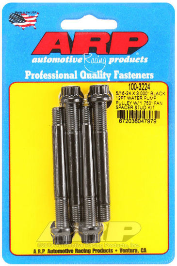 Bilde av 5/16-24 X 3.000 black 12pt water pump pulley w/ 1.750" fan spacer stud kit