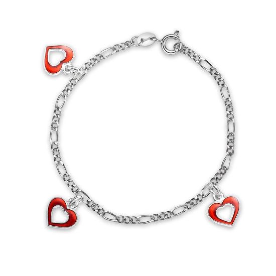 Charms-armbånd i sølv - Røde hjerter 