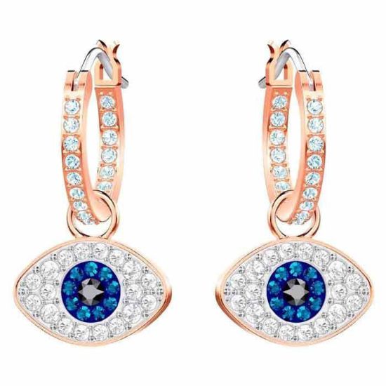 Swarovski Symbolic Evil Eye Hoop Pierced Earrings, Blue, Rose-gold tone plated øredobber - 5425857