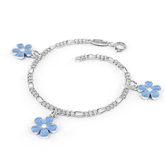 Charms-armbånd i sølv - Blå blomster - 90502