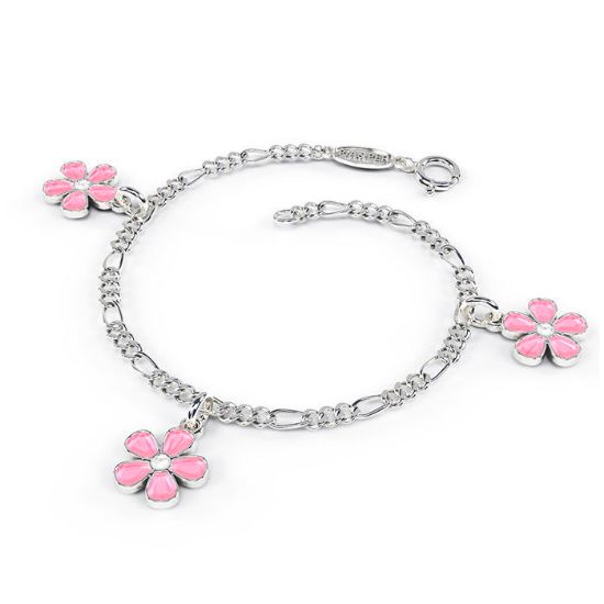 Charms-armbånd i sølv - Rosa blomster - 90501