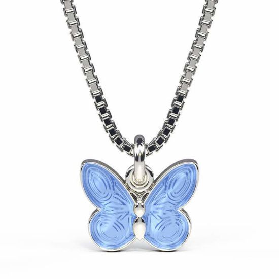 Smykke Halskjede i sølv - Lyseblå sommerfugl - 32702