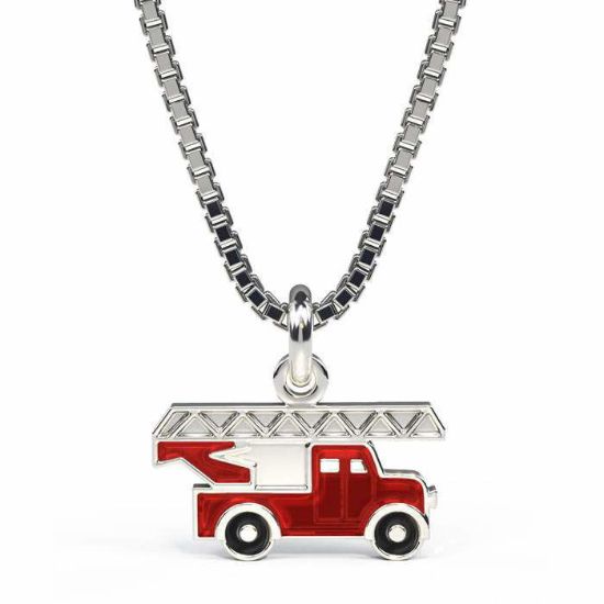 Smykke Halskjede i sølv - Rød brannbil - 12711
