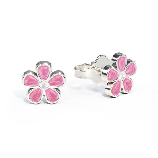 Ørestikk i sølv - Små rosa blomster - 9000601