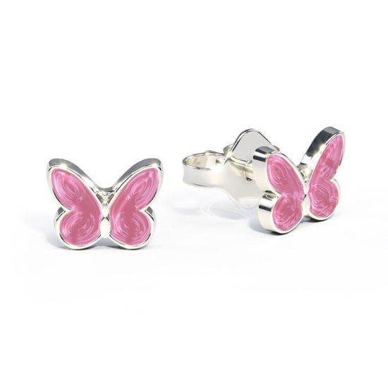 Ørestikk i sølv - Små rosa sommerfugler - 3200601