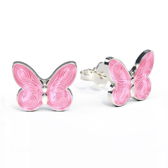 Ørestikk i sølv - Rosa sommerfugler - 32601