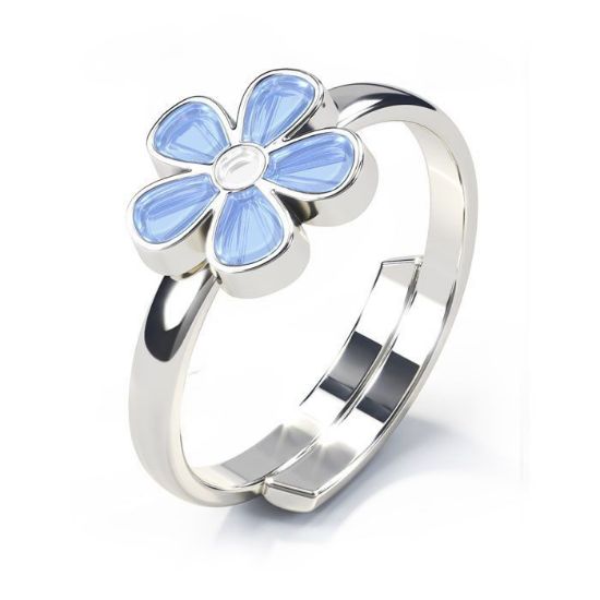 Ring i sølv - Lyseblå blomst - 90302