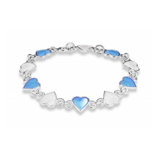 Armbånd i sølv - Lys blå hvite hjerter
