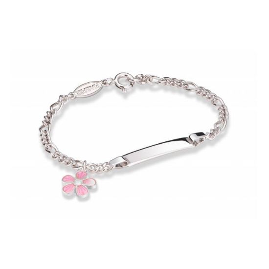 	ID-armbånd i sølv - Rosa blomst
