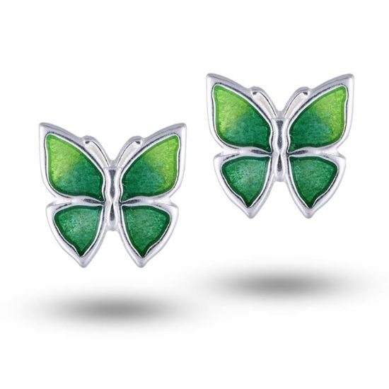 Øredobber i sølv Sommerfugl, grønn glassemalje. AMORIN - 842114