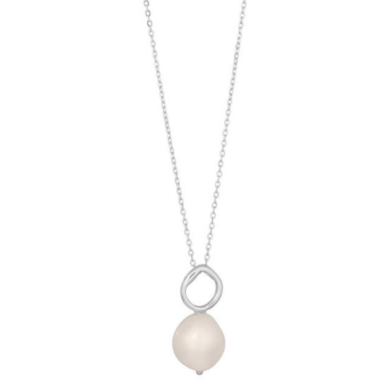 Smykke i rhodinert sølv BAROQUE52 perle+kæde 45+5cm - 849505