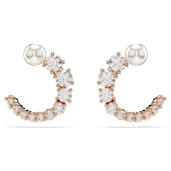 Swarovski øredobber Matrix hoop earrings Crystal pearl, Round cut, White, Rose gold-tone plated - 5692264