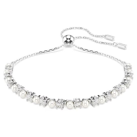 Swarovski armbånd Matrix bracelet Crystal pearl, Round cut, White, Rhodium plated - 5689633