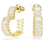 Swarovski øredobber  Matrix hoop earrings Baguette cut, Heart, Small, White, Gold-tone plated - 5693512