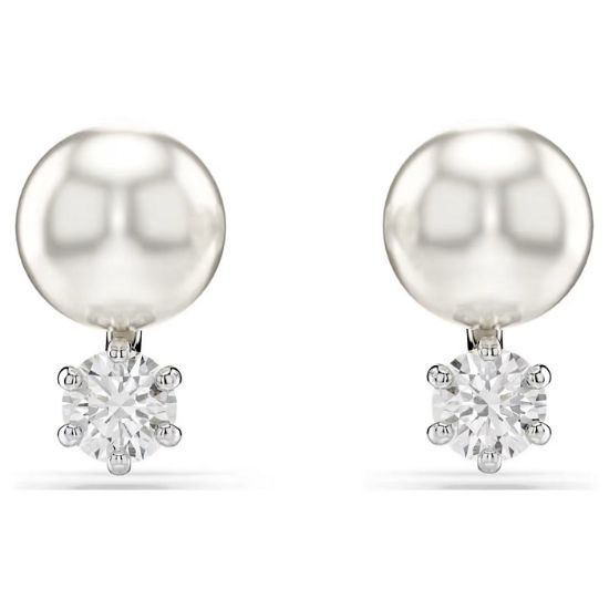 Swarovski øredobber  New Matrix stud earrings Crystal pearl, Round cut, White, Rhodium plated - 5694225