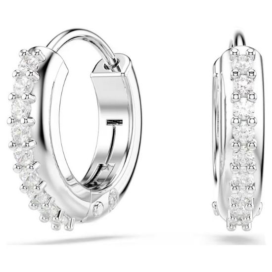 Swarovski øredobber Matrix hoop earrings Round cut, White, Rhodium plated - 5690670