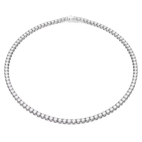 Swarovski collie Matrix Tennis necklace, Round cut, White, Rhodium plated - 5681796