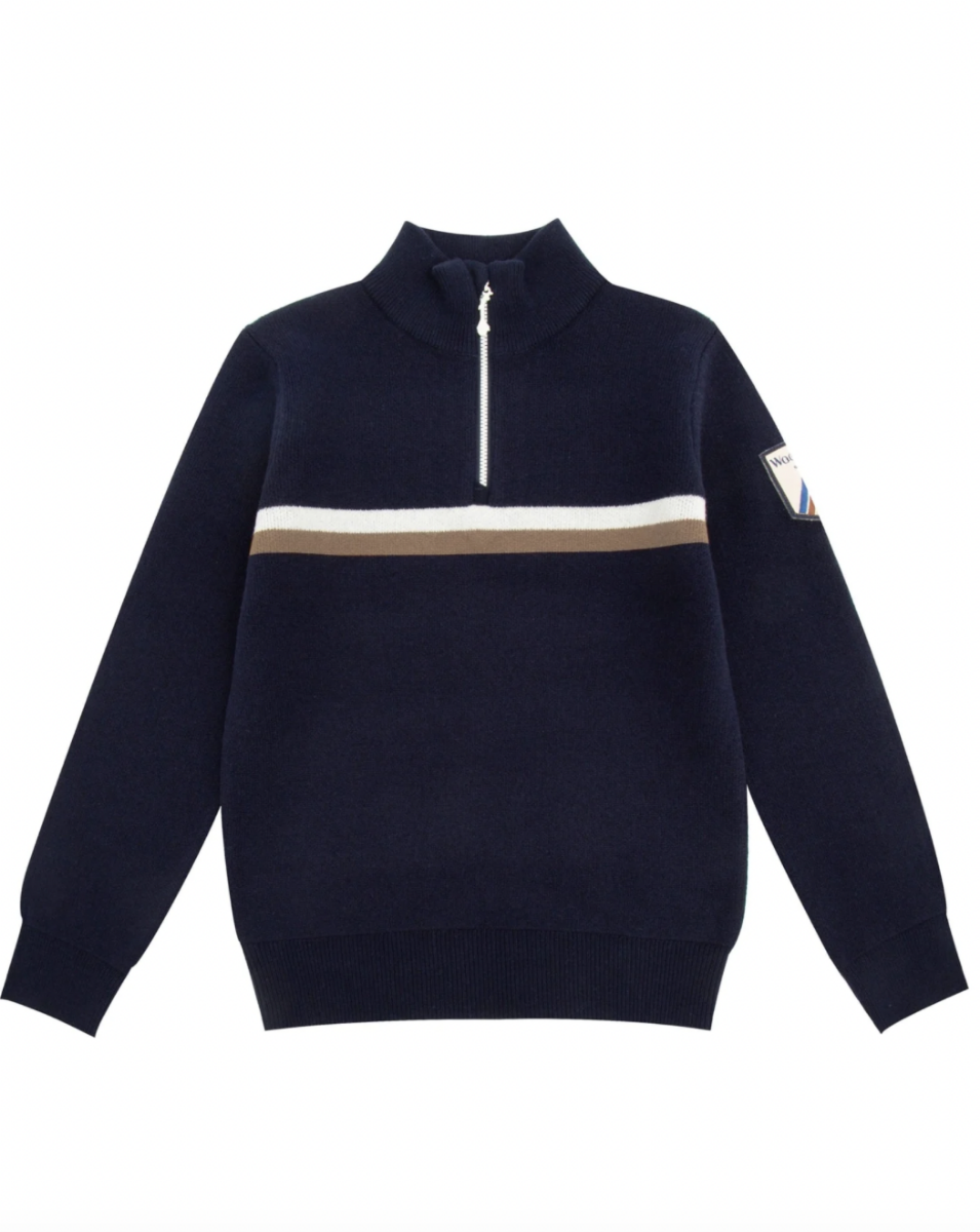 Bilde av WoolLand Hemsedal knitted half zip Kids (blå med beige)