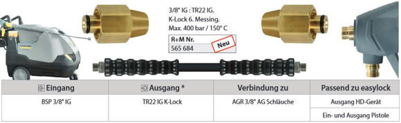 adapter 3/8"innv.x TR22 innv. K.lock-messing -ny karcher