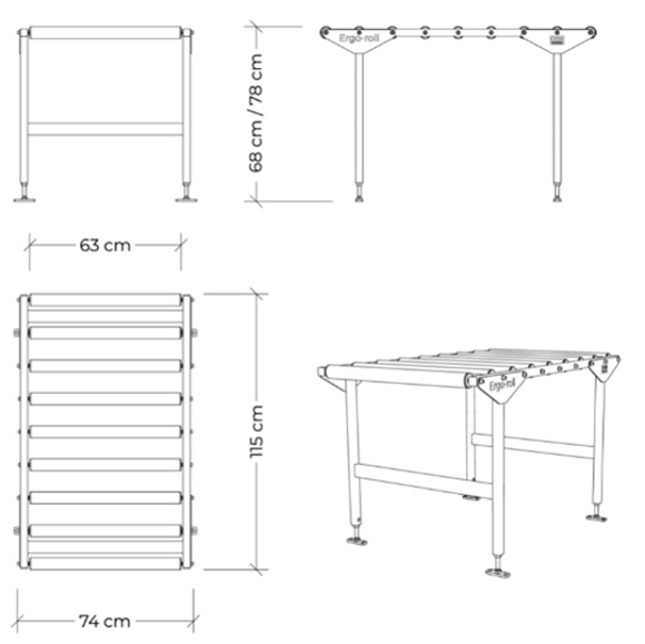 Rullebord MED bein. L.120 cm H.65/75 cm B:75 cm ( Dekklinje )