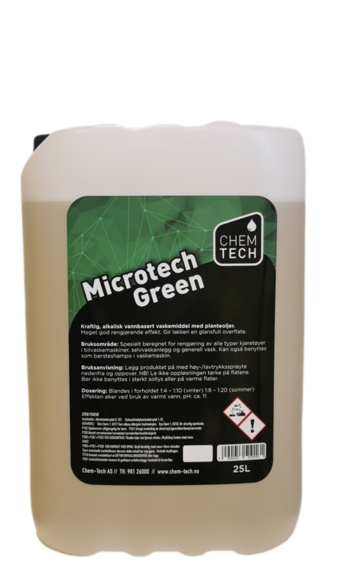 Forvask, bilvask, shampoo, Microtech Green 25ltr. .Kraftig, alkalisk vannbasert vaskemiddel med planteoljer