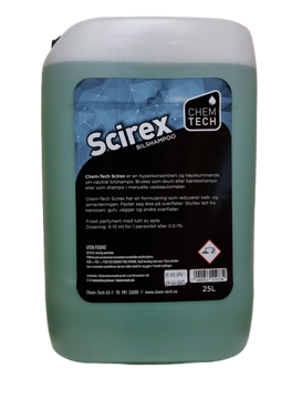 bilvask, shampoo, forvask,Scirex 25ltr. ph-nøytral og skummende shampoo uten voks. Dos: 5-20ml/bil