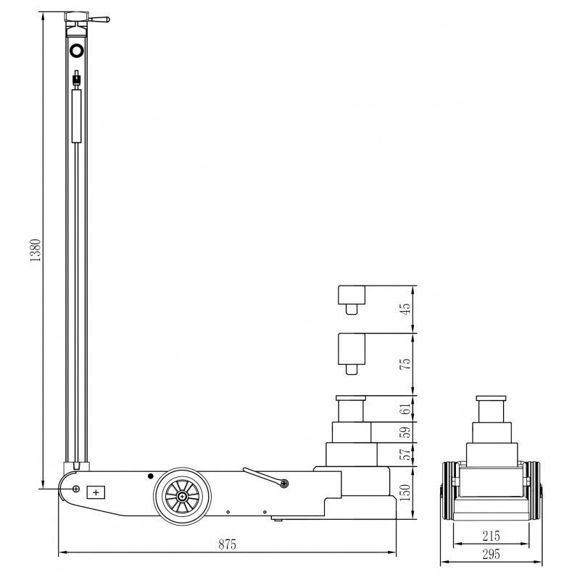 Snit Lufthydraulisk jekk 60tonn 160 m.m. minimum 60-25-15 T