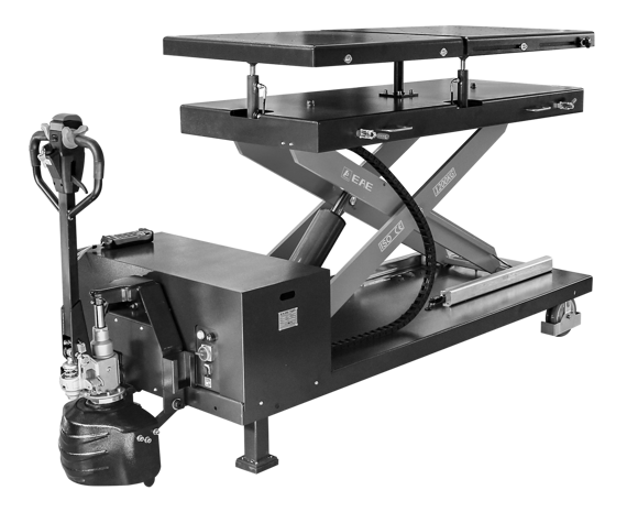 EAE MS12MF– mobilt batteriløftebord 1 200 kg med nivåregulering og uttrekkbar plattform