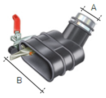 Bilde av AER BGIM2 Eksosmunnstykke vinklet med oval åpning og festeklo. Åpning stuss Ø:150mm Slange Ø:100mm