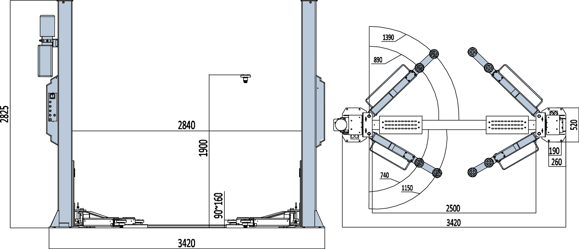 Bilde av 62B-42T-E 2-søyler løftebukk 4,2 tonn - 230/400. 3-fas