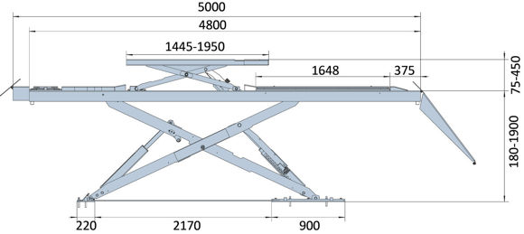 Bilde av 6604BWF.GALV.4.T GALVANISERT kjørebaneløfter inkl. 3-tonn innebygd frihjulsløfter, glideplater. 4,0 tonn Lengde 5000 mm.Byggehøyde  180mm.