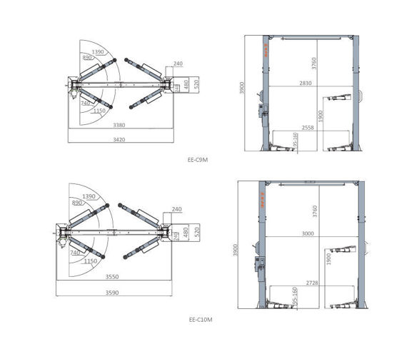 Bilde av C10M 2-søylet løftebukk 4,2 tonn med toppramme. 230 volt 1-fas