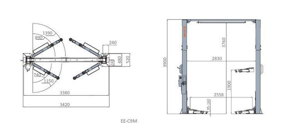 Bilde av C9M 2-søyler løftebukk 3,5 tonn med toppramme - 1-fas