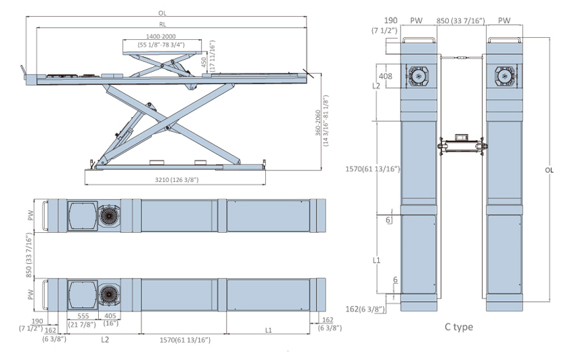 Bilde av Kjørebaneløfter 4,2 tonn.4800mm. lengde - Flate kjørebaner